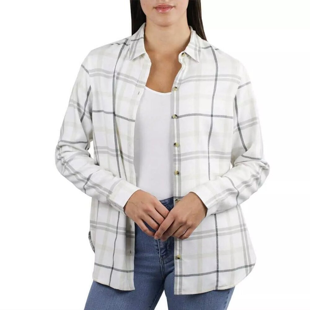 Jachs Girlfriend Ladies' Flannel Shirt White-Light Plaid Size X-Large